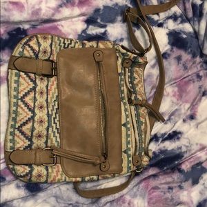 Strap bag, brown with pretty patterns